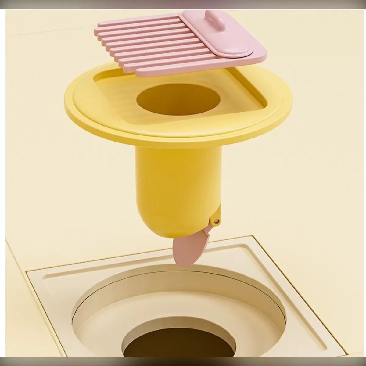 INF Kamm-Haarfilter Anti-Geruch Bodenablaufkern - Kunststoff magnetischer Abflussdeckel, berührungsfreier Haarfänger, Rosa + Gelb