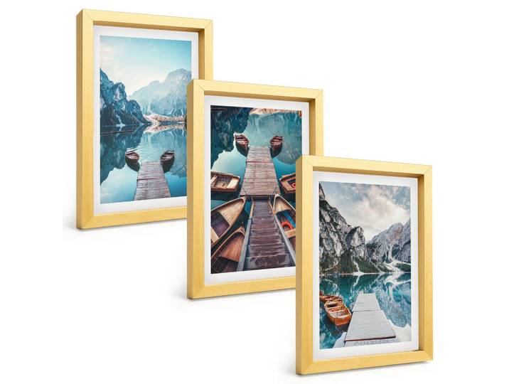 Tulup Bilder SET 3er Set - 20x30 cm Goldrahmen - Seebrücken, Boote, Frieden, Goldfarben, Kunststoff, Rechteckig, 20x30 cm, gerahmt, Bilder & Rahmen, Bilder