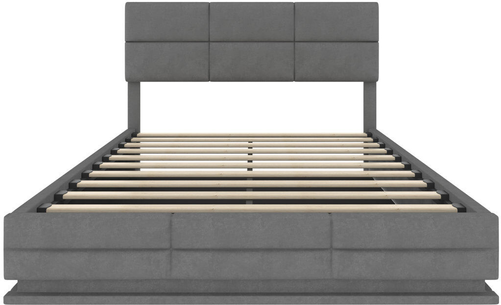 Metro Upholstered Velvet Lift Up Storage Ottoman Bed Grey Kingsize (5')