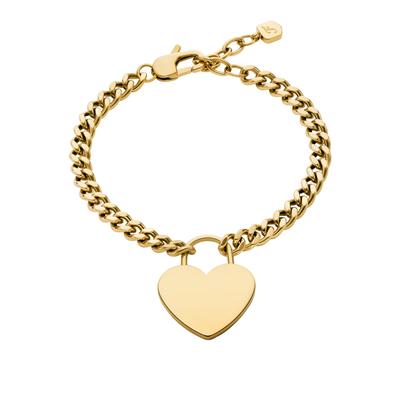 Armband FOSSIL "Schmuck Geschenk Edelstahl SUTTON, Herz", gold (gelbgoldfarben), Armbänder, Damen, 19,1cm, Edelstahl, Armband