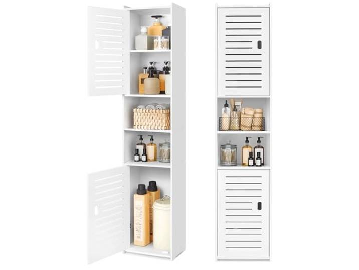 YIGANG Hoher Badezimmer-Aufbewahrungsschrank, freistehender Vitrine, schmaler Aufbewahrungsschrank, Möbel-Organizer für Büro, Wohnzimmer, Küche, Eingangsbereich, Toilettenpapier, Weiß