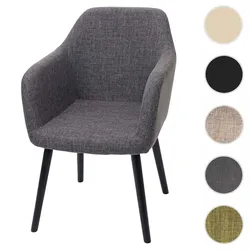 Einzelst�ck | Esszimmerstuhl Malmö T381, Stuhl Küchenstuhl, Retro 50er Jahre Design ~ Textil, grau, dunkle Beine