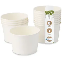 BIOZOYG 500 Stück Einwegbecher 400ml / 16oz weiße Speisebecher Pappbecher Einweg Eisbecher Dessertbecher für Snacks umweltfreundliche Portionsbecher