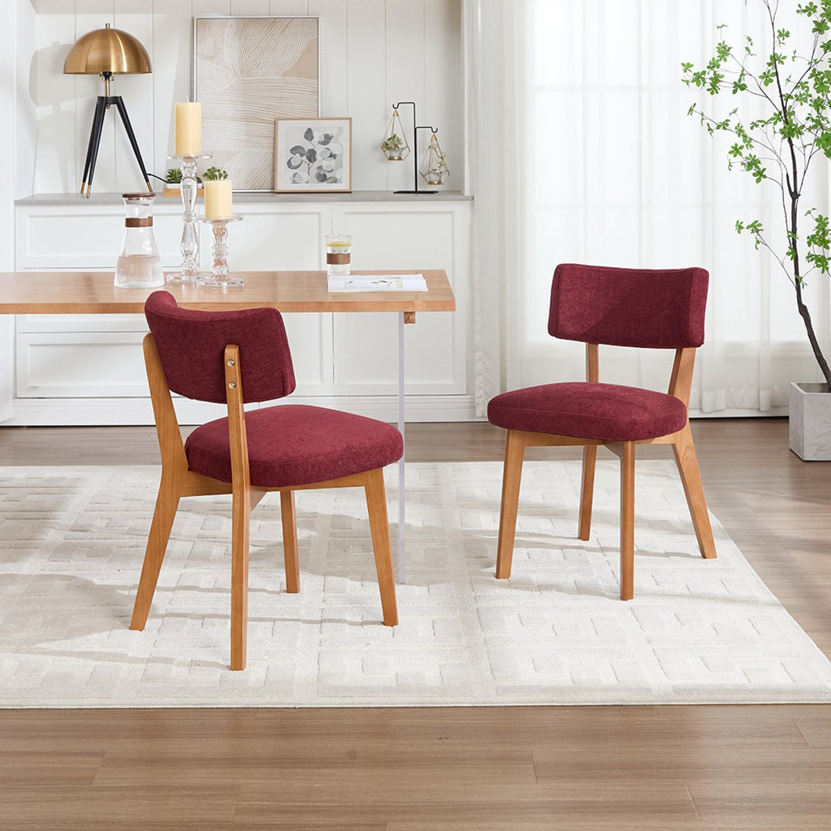 KOMHTOM Set van 2 moderne eetkamerstoelen in mid-century stijl voor keuken, eetkamer of kantoor