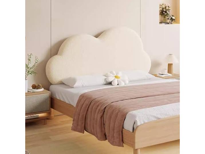 Gleedipre Französische Wolkenform Kopfteilbezug Hautfreundlich und dick Kollisionssicher Abnehmbar und waschbar Weiches Kopfteilpolster Große Rückenlehne(Beige,140x65cm/Hat EIN Kopfteil)