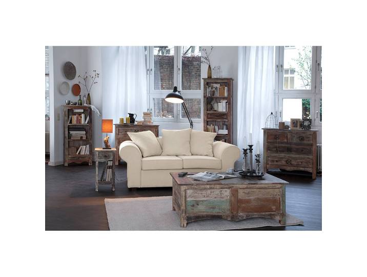 Sofa 2-Sitzer Webstoff Beige/Beige Webstoff 187 x 84 x 90cm Landhaus