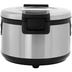 Royal Catering Gastro Reiswärmer Speisenwärmer Edelstahl 2 Temperaturen 110 W 19 L + Reislöffel, Dampfgarer + Reiskocher, Schwarz, Silber