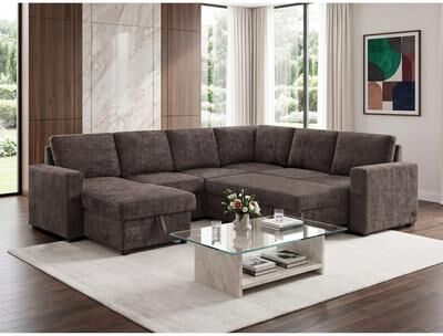 Lilola Home Esmeralda 122-inch Chocolate Modular Sleeper Sectional Sofa