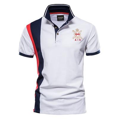 100% Baumwolle Poloshirt mit Stickerei und Abzeichen für Männer, kurzärmelig, Patchwork, Herrenpolos, Qualität, Sommer, Markenkleidung für Männer