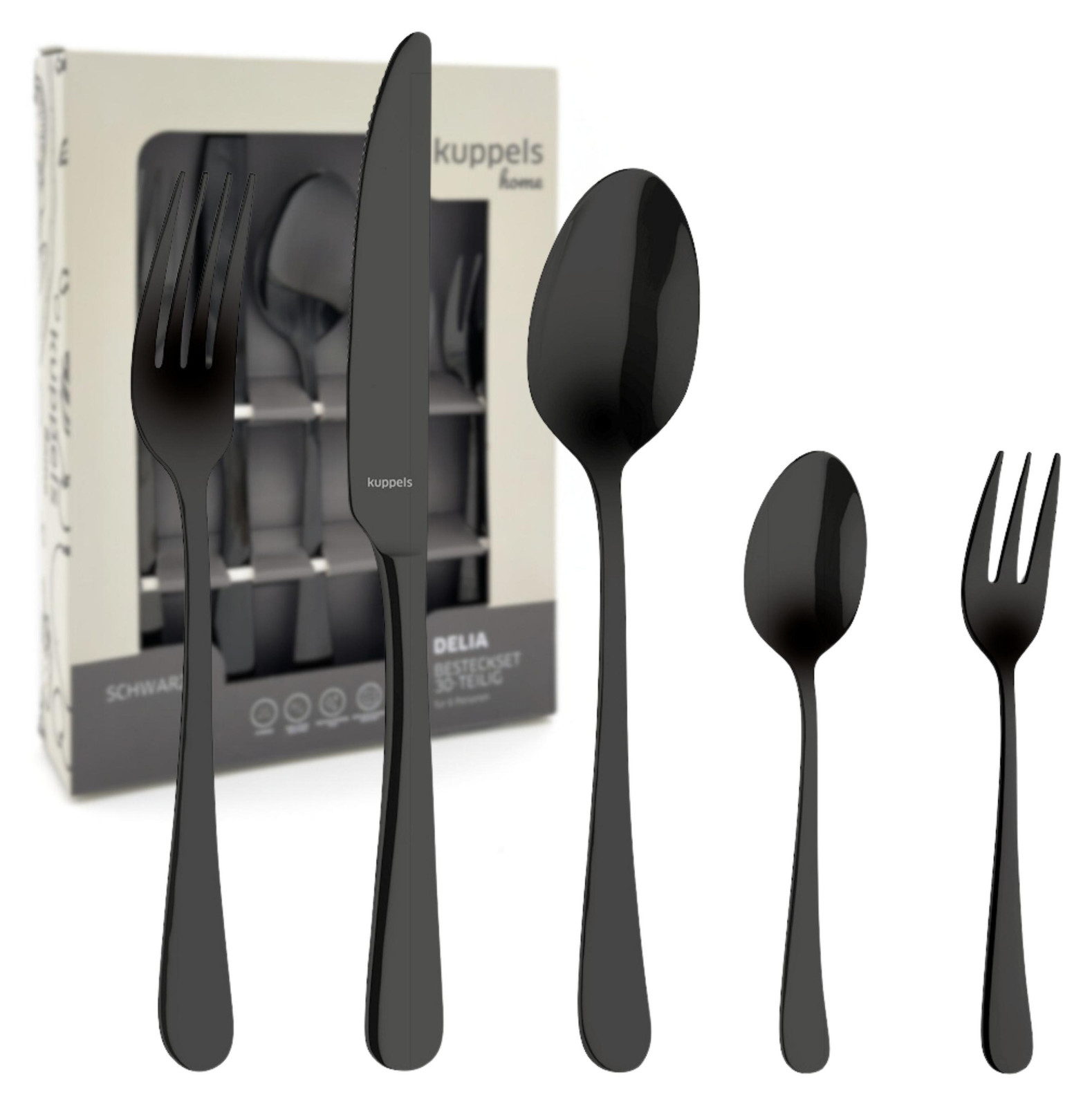 Kuppels DELIA bestekset, 30-delig, zwart met PVD-coating
