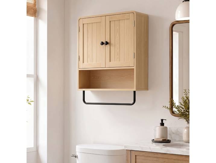 HOMCOM Armoire Murale Salle de Bain Chêne 2 Portes Étagère
