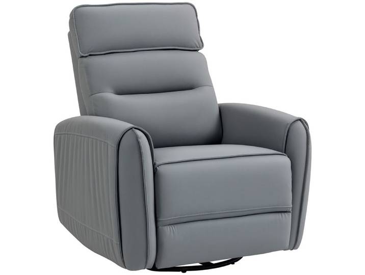 Fauteuil Relax Reclinable Manuel avec Repose-pieds Base Pivotante 360 Degrés Gris Tissu Effet Cuir