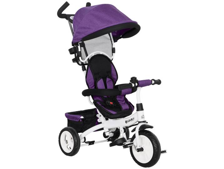 Homcom 6-In-1 Dreirad mit Schubstange, Kinderdreirad mit abnehmbarem Sonnendach Violett, Metall, 50x106x95 cm, unisex, Spielzeug, Kinderfahrzeuge