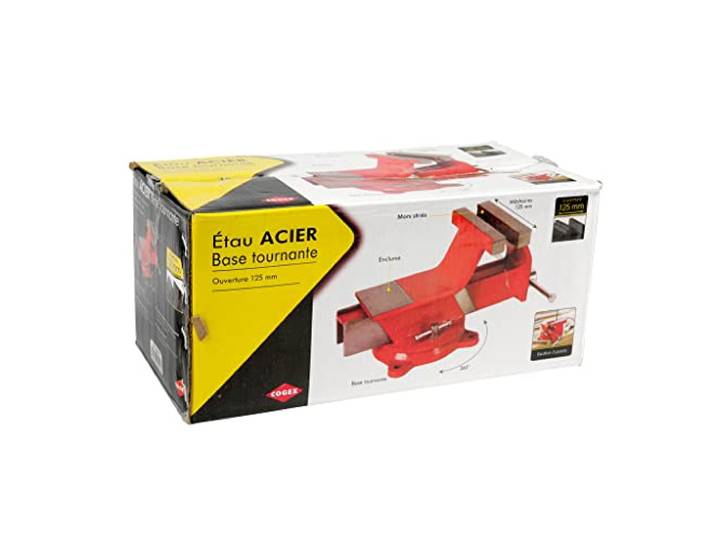 COGEX - Etau acier base tournante 125mm - Largeur de machoire: 125mm - Avec enclume et mors striés pour un meilleur maintient des pièces - Points d'ancrages pour une stabilité parfaite