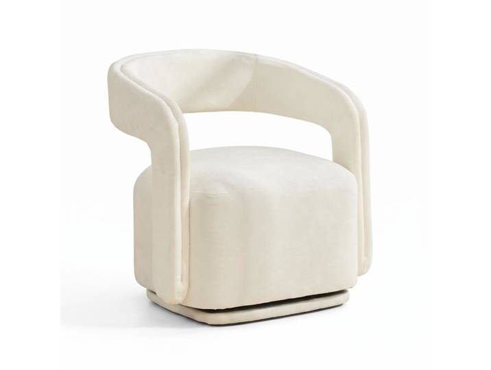 Fauteuil lounge en chenille, pivotant à 360°, design baril, blanc