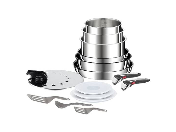 Tefal Ingenio Preference On 15-teiliges Topf und Pfannenset abnehmbarer Griff, stapelbar, platzsparend, Topfset Induktion mit Antihaftversiegelung, einfache Handhabung und Reinigung, L97495