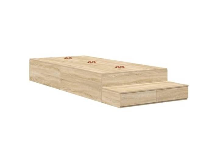 PUGYNBK Lagerbett Eiche Sonoma 100 cm Massives Kiefernholz, integrierte Schubladen, ohne Lattenrost, feuchtes Tuch