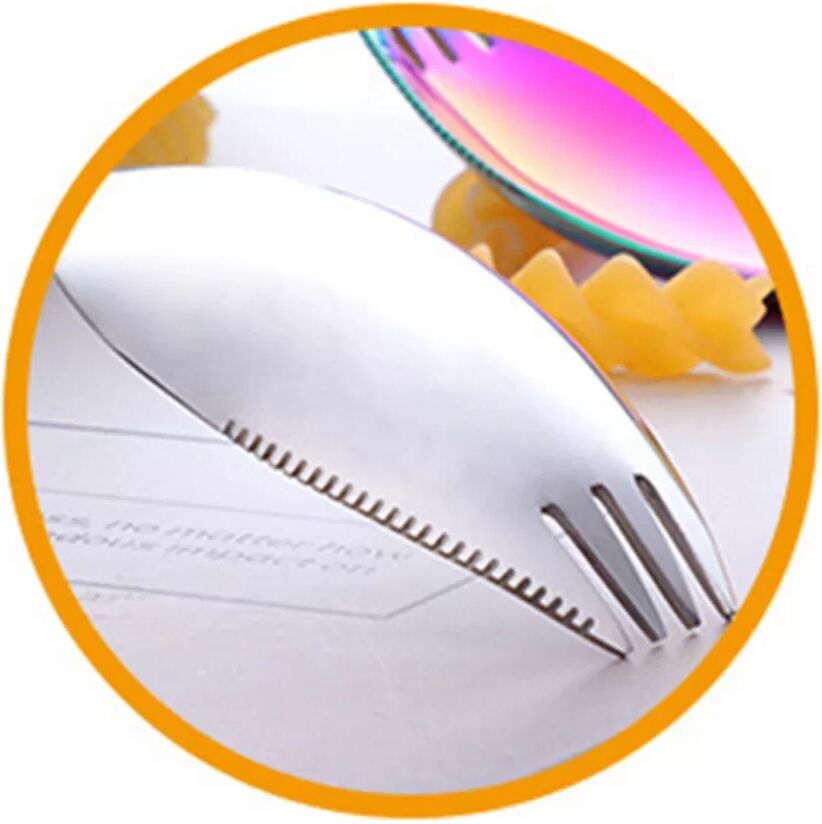 INF 4-teiliges All-in-One-Spork aus Edelstahl – Multifunktionale Löffel-, Gabel- und Messer-Kombination