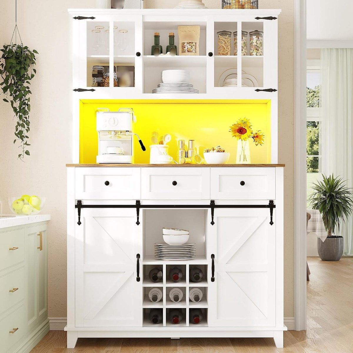 Wit Hoge Keukenkast Buffetkast Dressoir met App-gestuurde LED - Hoogte: 180 cm