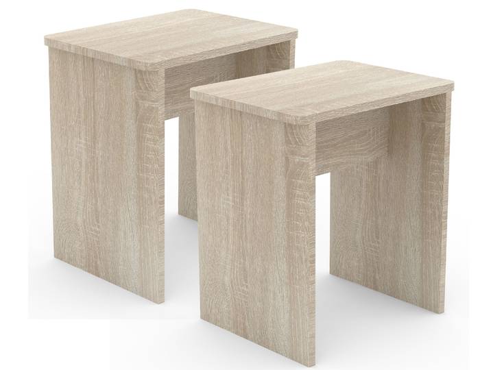 Essgruppe VCM 2er Set Sitzhocker Fußablage Beistelltisch Esal , braun (sonoma, eiche), B:40cm T:30cm, Obermaterial: 100% Holz Wood., Hocker, Essgruppe