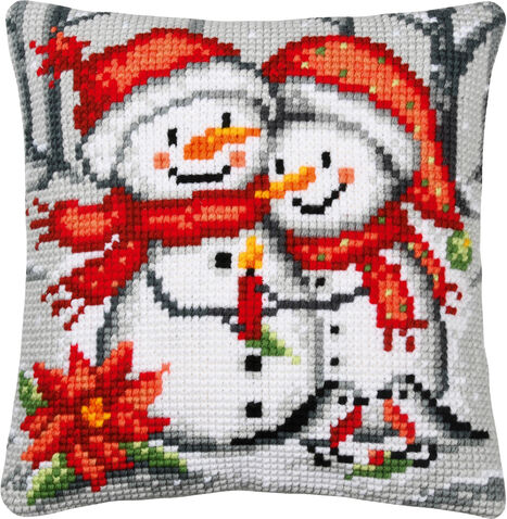 Kreuzstichkissen "Schneemann & Frau"