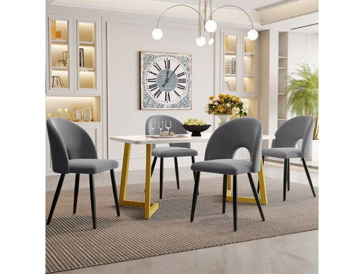 HOMVRA Ensemble table à manger 117 x 68 cm avec 4 chaises en velours gris pieds réglables
