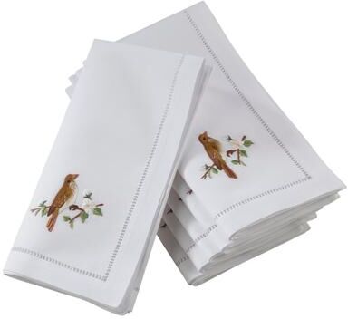 Saro Lifestyle Hemstitch Table Napkins With Bird Embroidery (Set of 6)