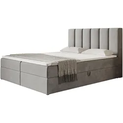BOXBETT TOKIO mit 2 Bettkästen, 160x200, Farbe: Grau, Velourstoff, Doppelbett mit Bonell-Matratze