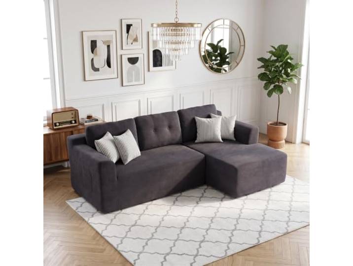 GarveeLife Schlafsofa, Ecksofa, Modulares Sofa, Keine Montage Erforderlich, 244 cm Breit, Schlafsofa, Vakuumverpackt, mit Großer Chaiselongue Rechts, für Wohnzimmer, Büro, Esszimmer