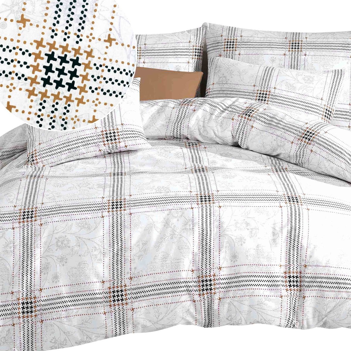 Darymex Luxe Katoenen Dekbedovertrekset Ranforce QUATRE Grote Ruit Lichtgrijs 220x200 cm