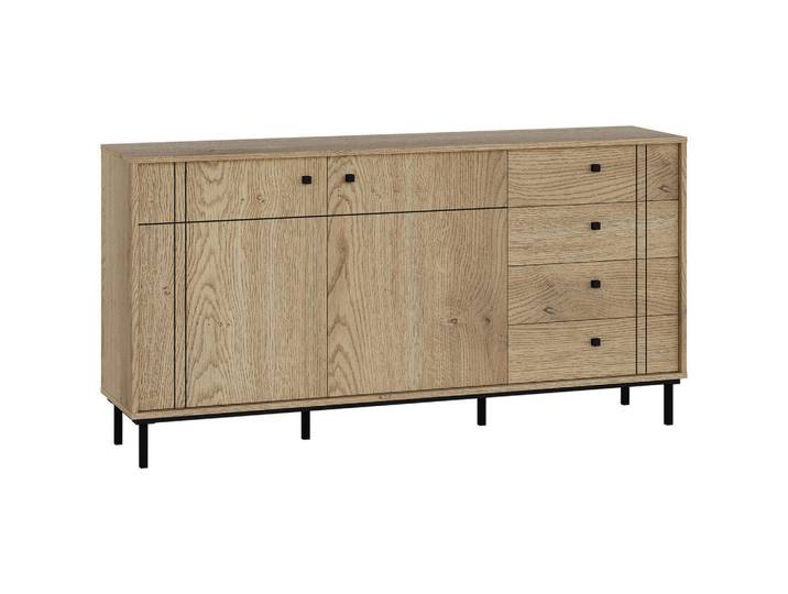 Carryhome Sideboard, Eiche, Metall, 2 Fächer, 4 Schublade(n) Schubladen, 160.2x81.8x37 cm, Wohnzimmer, Kommoden & Sideboards, Sideboards
