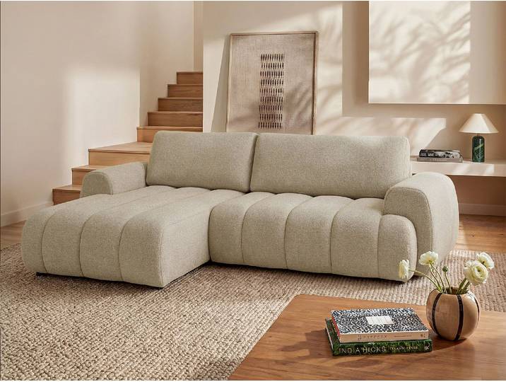 Ecksofa mit Schlaffunktion - Ecke links - Stoff - Beige - FRIDORA