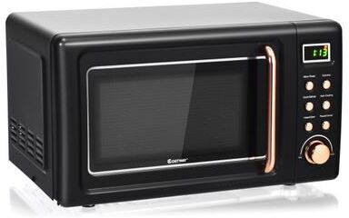 Costway 700W Retro Countertop Microwave Oven with 5 Micro Power and Auto Cooking Function-Golden