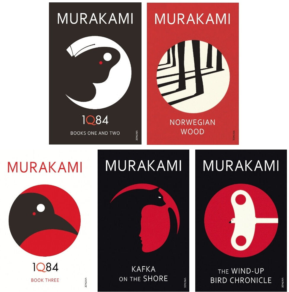 Vintage Haruki Murakami 5 Books Collection Set (1Q84: Books 1 and 2, 1Q84: Book 3, Kafka on the Shore, The Wind-Up Bird Chronicle, Norwegian Wood)