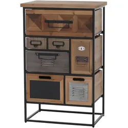 Apothekerkommode HWC-Q78, Schrank Highboard Schubladen Industrial Vintage/Shabby Holz Metall 84x53x31cm