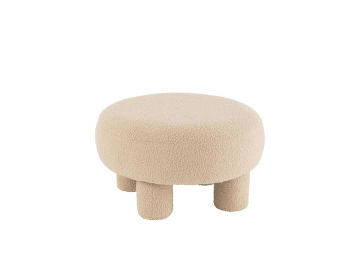 Pouf bas rond en tissu bouclette beige