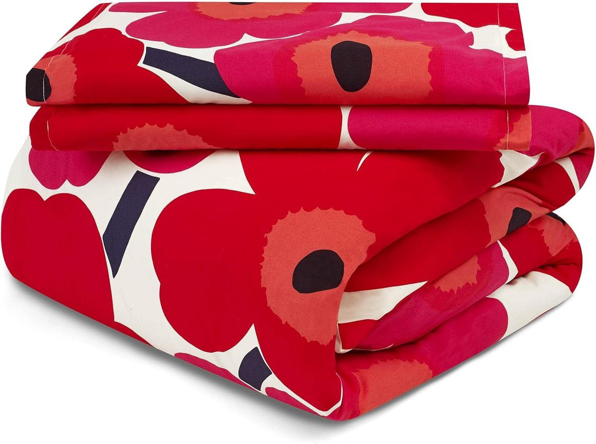 Dekbedovertrekset Unikko Bloemenprint - Queen Size - Rood Wit - Katoen