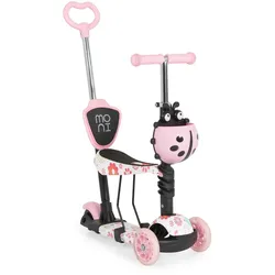 Moni Kinderroller Lollipop 3 in 1 Schiebestange, Sitz, PU-Vorderräder mit LED rosa