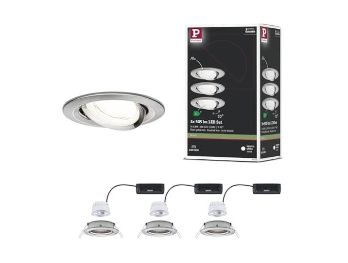 Paulmann 92456 Spot encastré LED Nova Coin rond 84mm 50° 3x2\,8W 3x505lm 230V 4000K Acier brossé