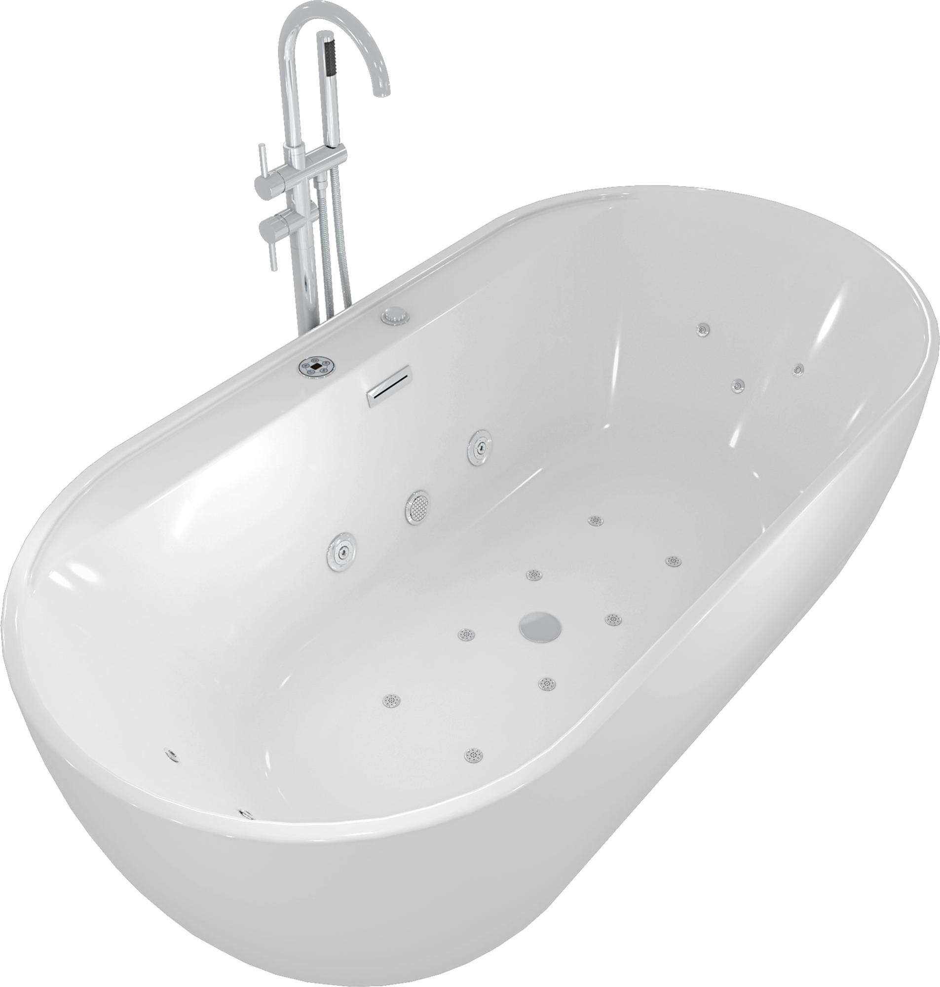freistehende Badewanne Wanne F29 180x90cm Whirlpool Luft & Wasser mit Armatur AF04