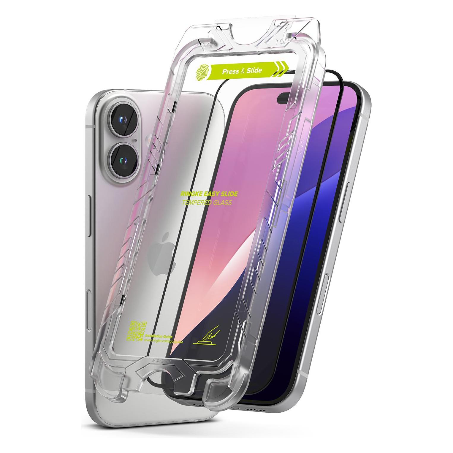 Ringke Screen Protector for iPhone 16 Plus / 15 Plus EASY SLIDE TEMPERED GLASS 2 pack, w installation Jig (2 Stk., Apple iPhone 15 Plus, Apple iPhone 16 Plus) (G4as923)