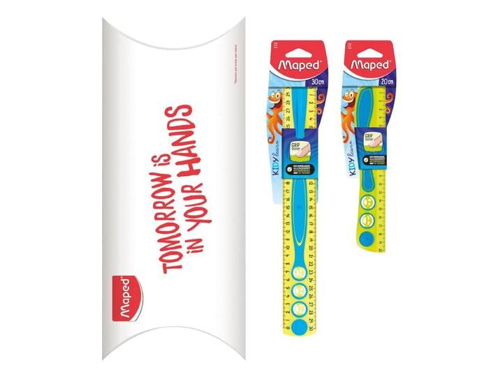 Maped Kidy'Grip Set de Règles – Règles de 20 cm + 30 cm, Système de Préhension Antidérapant, Graduations Ultra-Lisibles, Bleu/Vert