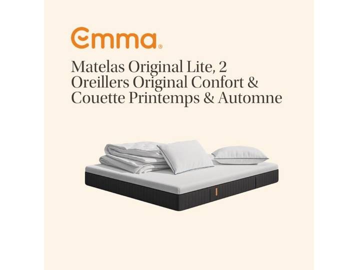 EMMA Matelas Original Lite 140x200 + 2 Oreillers Emma Original Confort 50x70 + Couette Printemps & Automne Emma 240x220