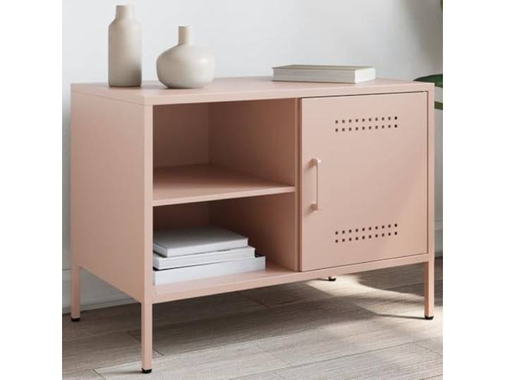 HEFZGDB TV-Schrank Rosa 68x39x50,5 cm Stahl Industrie-Stil mit Fach und 2 offenen Ablagen für Wohnzimmer Stauraum Möbel