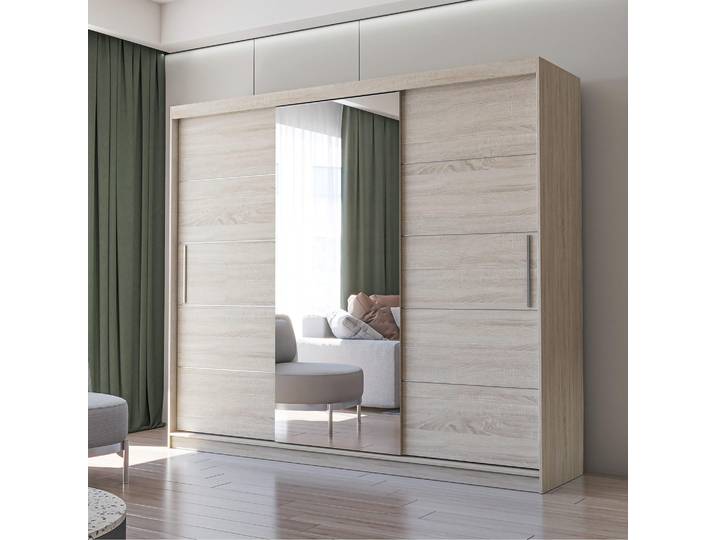 Schwebetürenschrank Kleiderschrank Schrank mit Spiegel 250cm Sonoma/Sonoma Alba