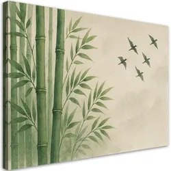 LEINWANDBILD Bambus Blätter Vögel Zen 120x80cm