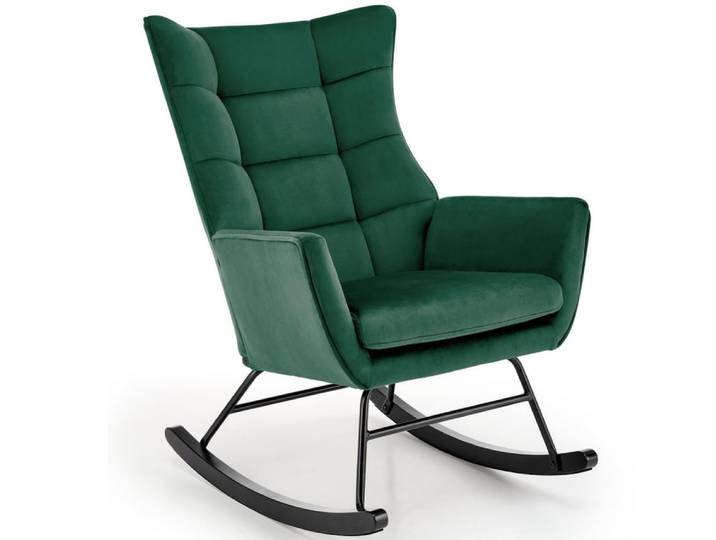 Rocking chair design en velours de polyester vert avec accoudoirs