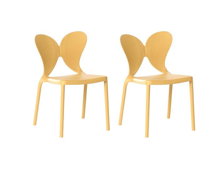 Beliani Gartenstuhl 2er-Set stapelbar Gelb Larissa, Kunststoff, 50x78x48 cm, Gartenmöbel, Gartensessel, Gartenstühle