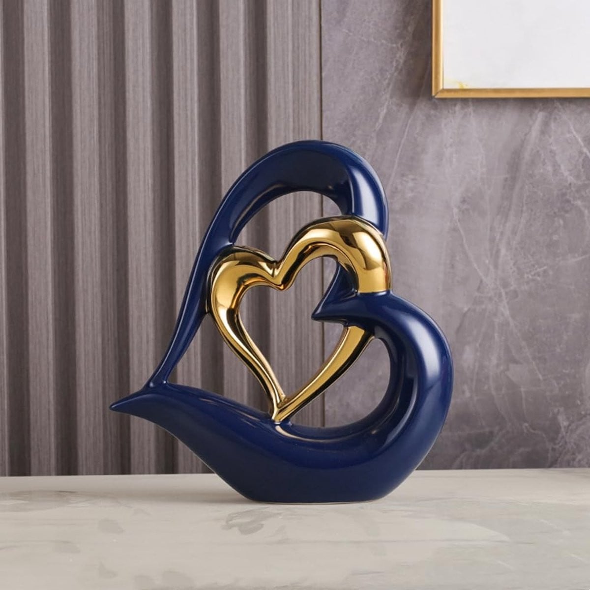 Dailygoods Hartdecoratie Dubbel Hart Ornament - Keramisch Beeldje voor Huisdecoratie
