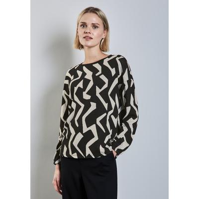Langarmshirt STREET ONE, Damen, Gr. 34, schwarz, Stoff, 63% Polyester, 34% Viskose, 3% Elasthan, bedruckt, gerade normal, Rundhals, Bündchen, Shirts Langarmshirt, mit grafischem Muster